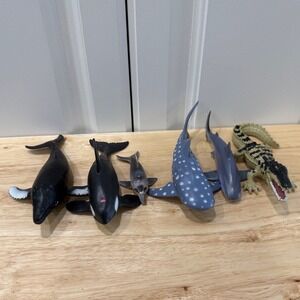 Lot of 6 Aquatic animal figure toys alligator whale shark dolphin